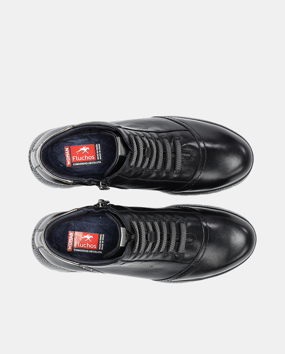 Botines de mujer en piel con cierre de cremallera - Fluchos - Negro Negro-5