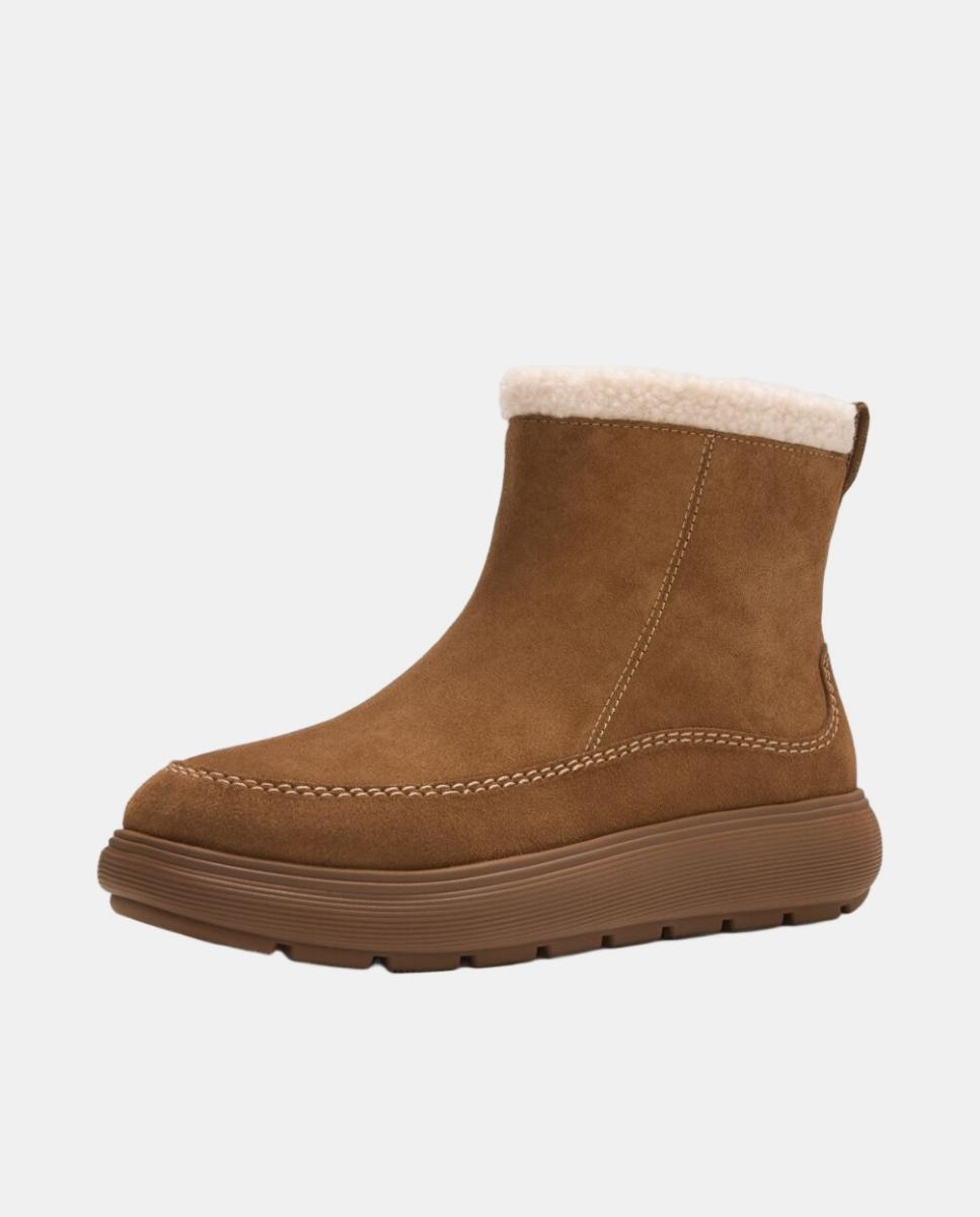 Botins em Pele Iqushion Comff com Dobra de Pelo de Borrego Castanho-3