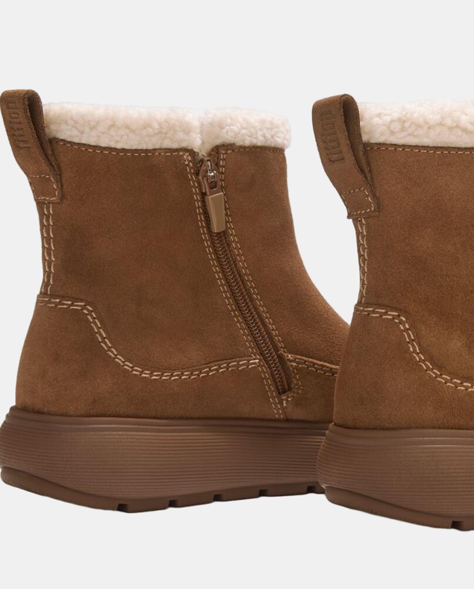 Botins em Pele Iqushion Comff com Dobra de Pelo de Borrego Castanho-4