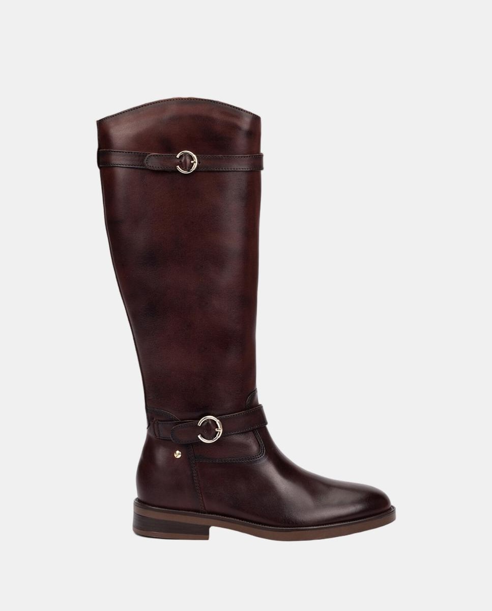 Imagem 0 de Botas de Mulher em Pele com Fecho de Correr e Fivelas Decorativas