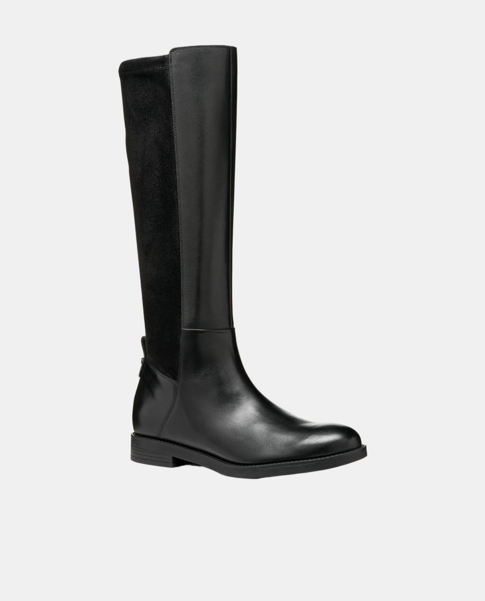 Bota alta de señora en piel lisa - Geox - Negro Negro-2