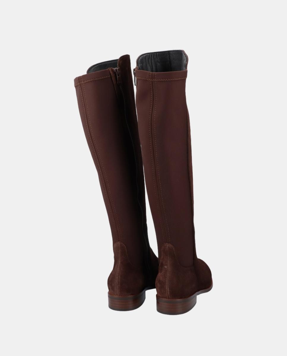 Botas Altas Rasas em Croute e Licra Castanho-chocolate-3