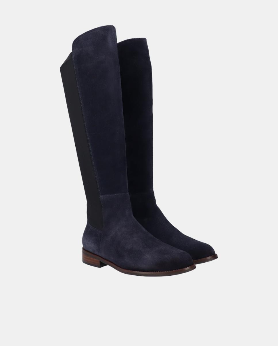 Botas Altas Rasas em Croute e Licra Azul-escuro-2