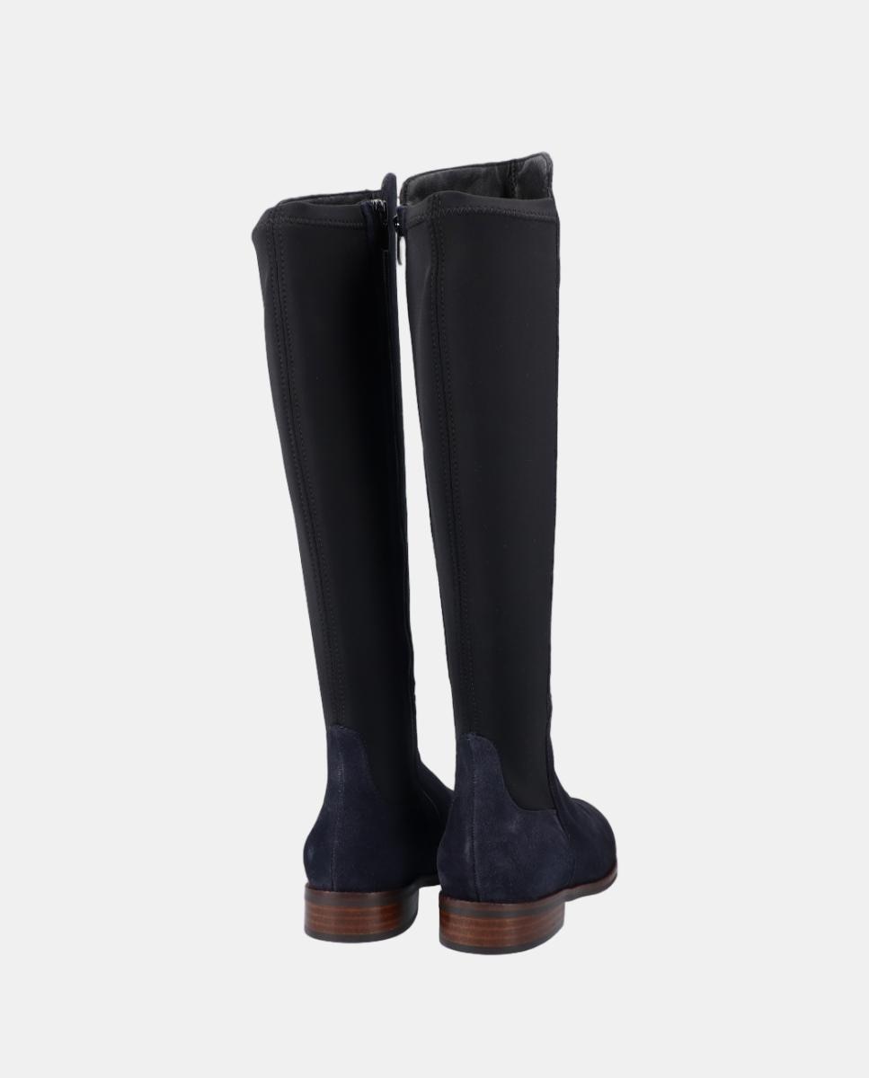 Botas Altas Rasas em Croute e Licra Azul-escuro-3