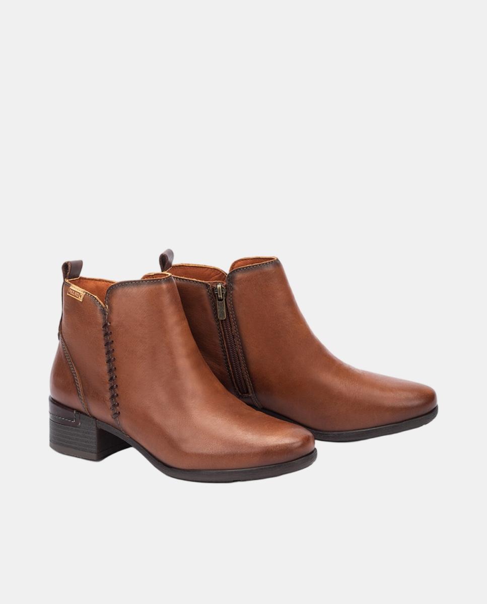 Botins Málaga com Salto de Bloco e em Pele Castanho-6