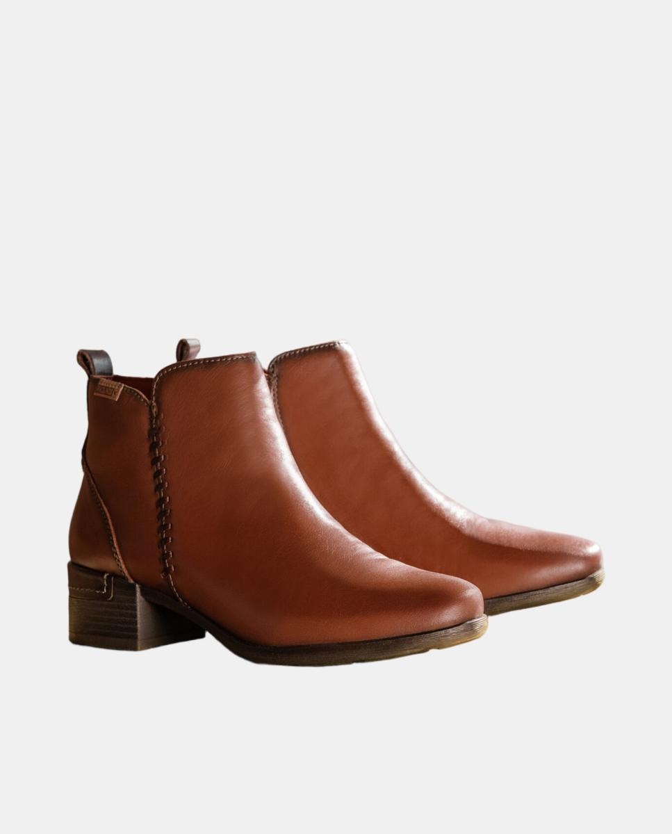 Botins Málaga com Salto de Bloco e em Pele Castanho-7