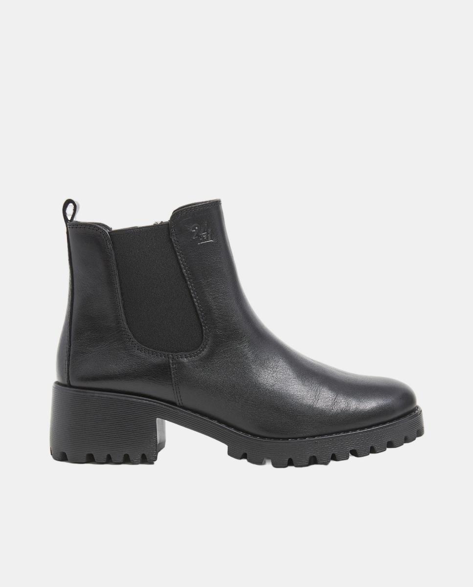 Imagem 0 de Botins Chelsea de Salto em Pele - Preto