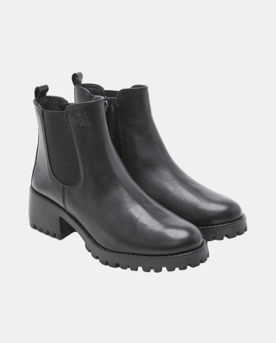 Botins Chelsea de Salto em Pele - Preto Preto-2