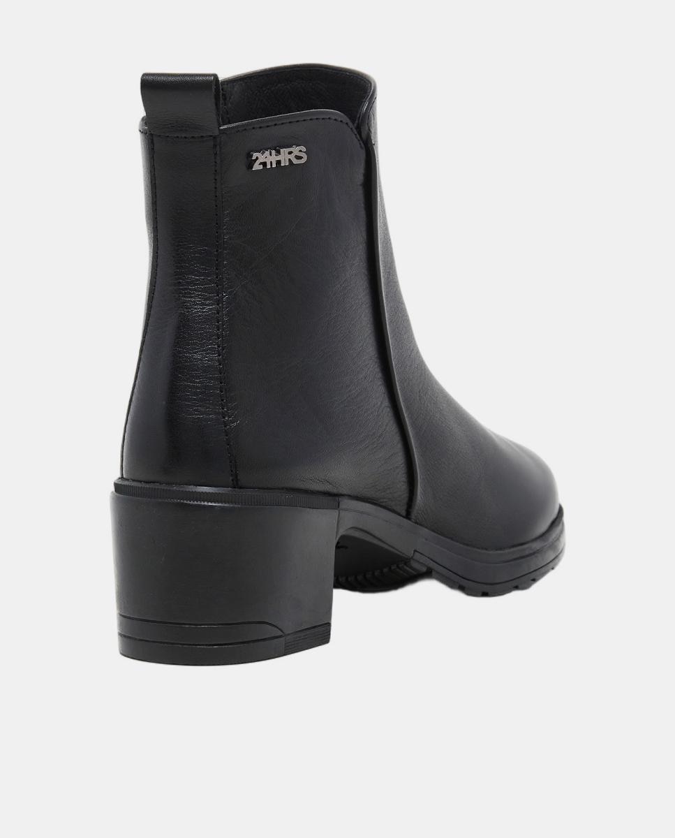 Botins de Napa com Salto e Sola de Borracha - Preto Preto-3