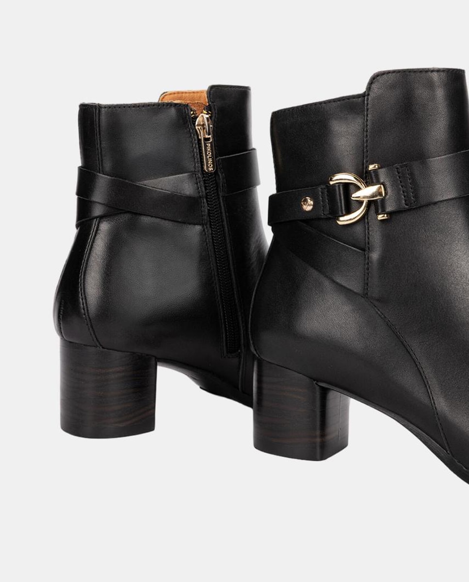 Botines de tacón de mujer de piel con cremallera - Pikolinos - Negro Negro-4