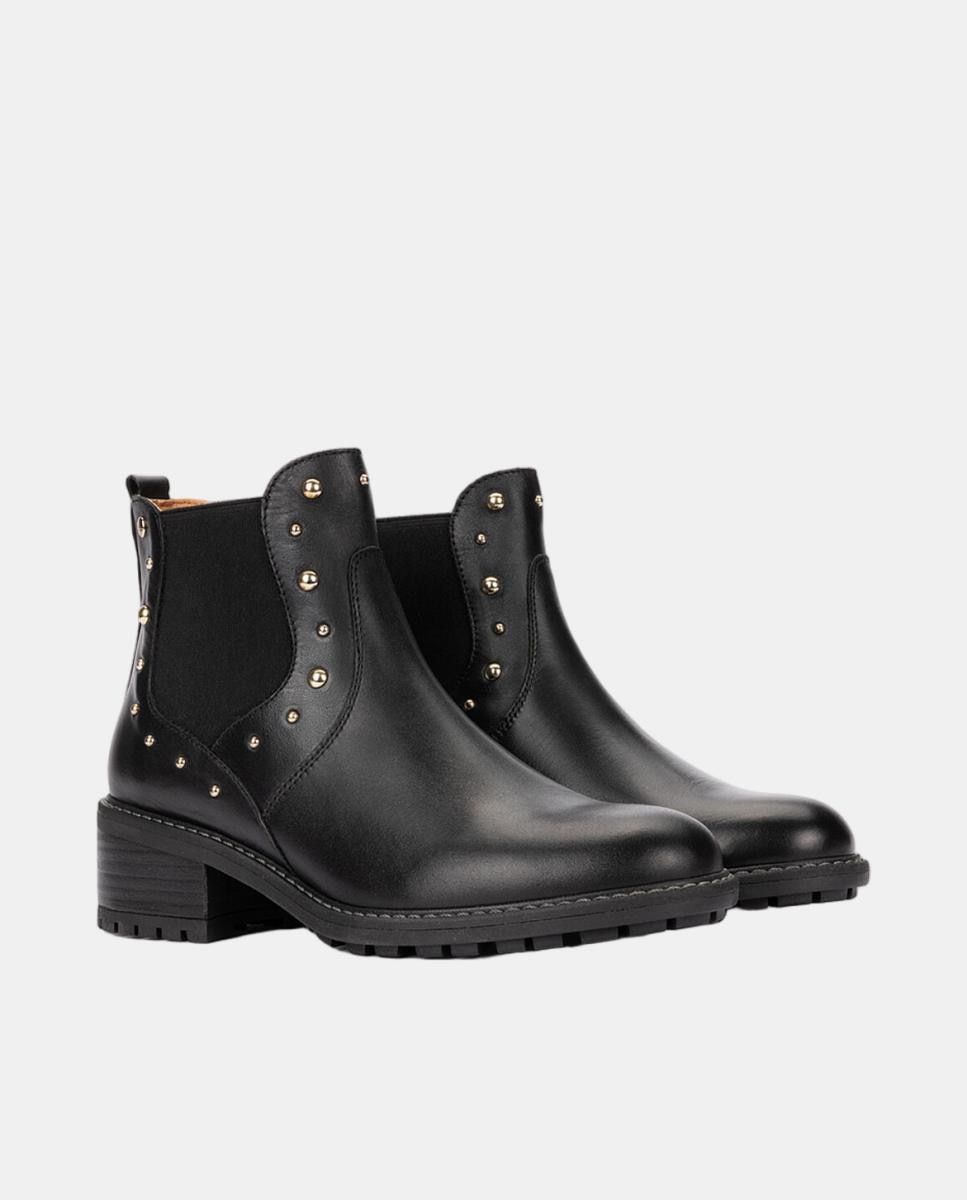 Botins de Salto para Mulher em Pele com Elástico Preto-2