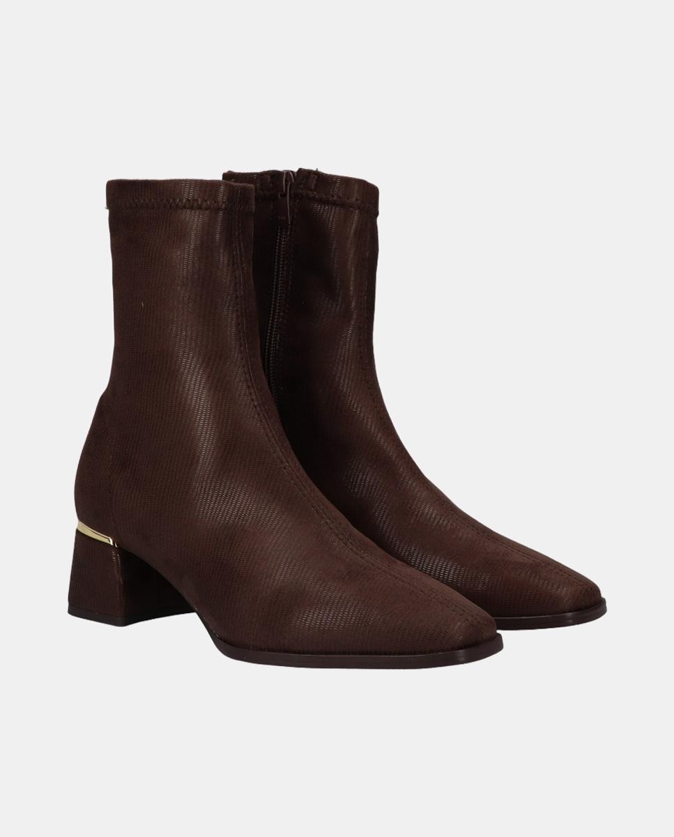 Botins de licra com salto medio Castanho-chocolate-2