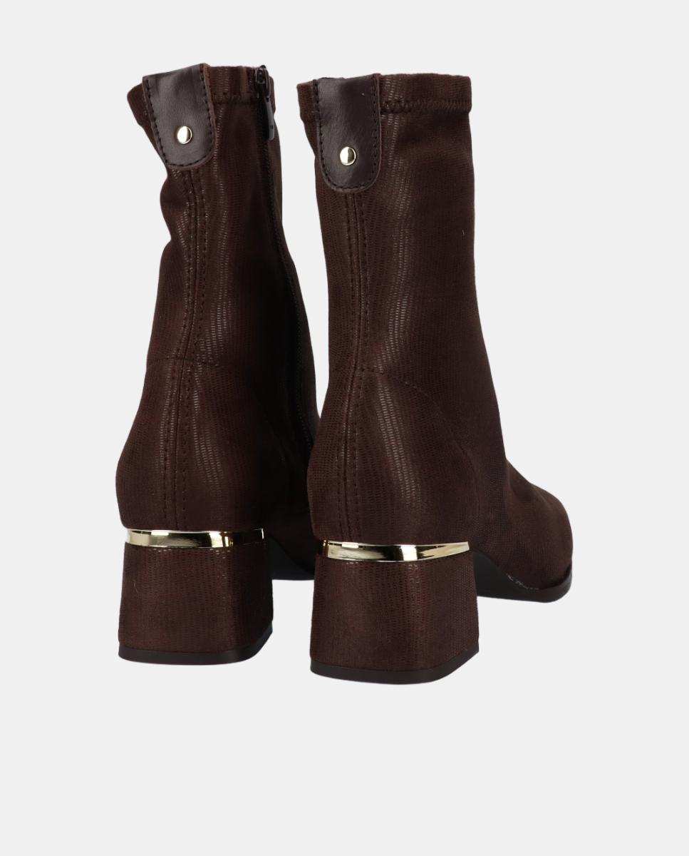 Botins de licra com salto medio Castanho-chocolate-3