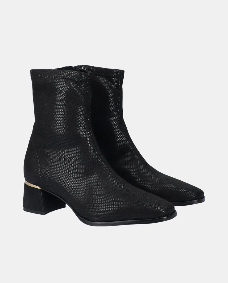 Botins de licra com salto medio Preto-2