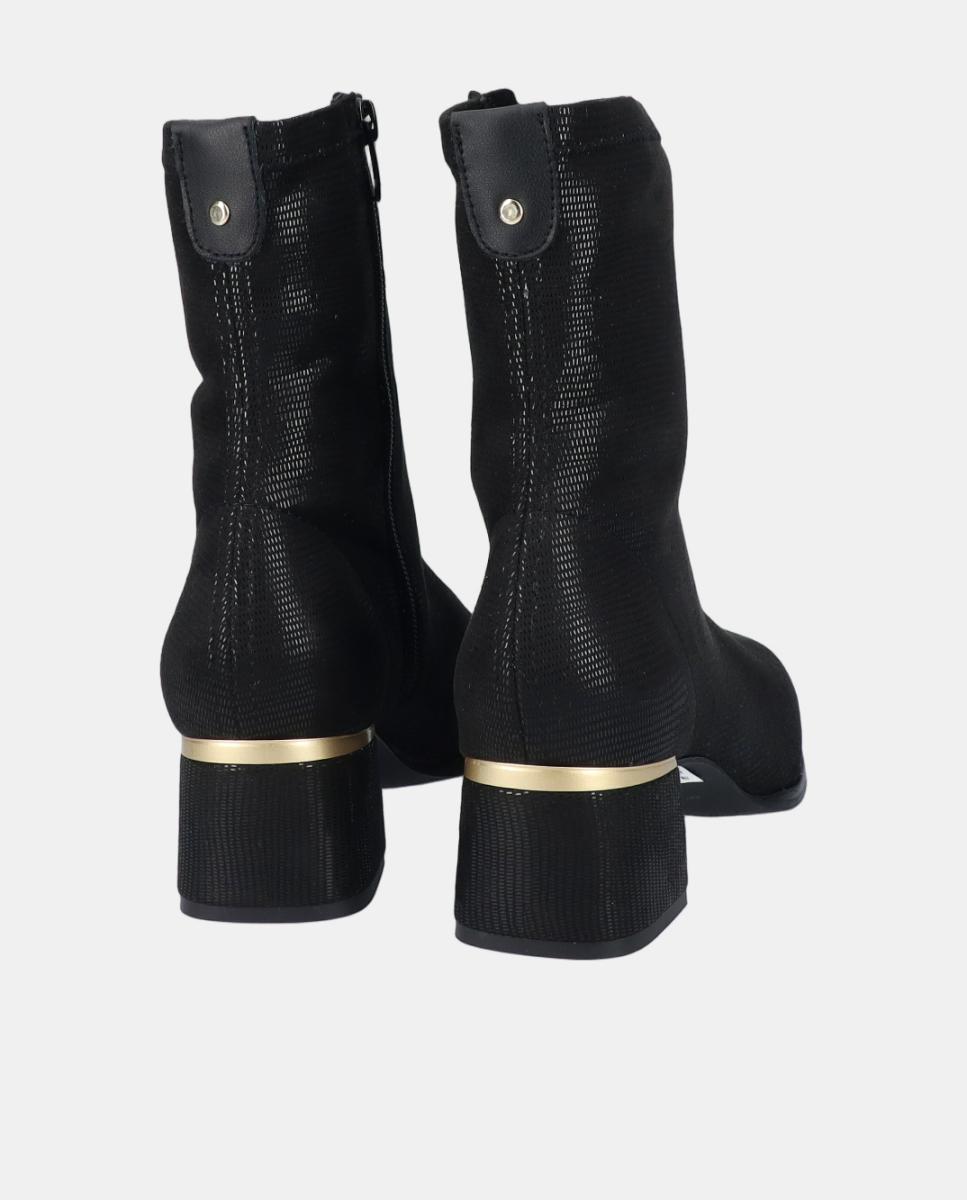 Botins de licra com salto medio Preto-3