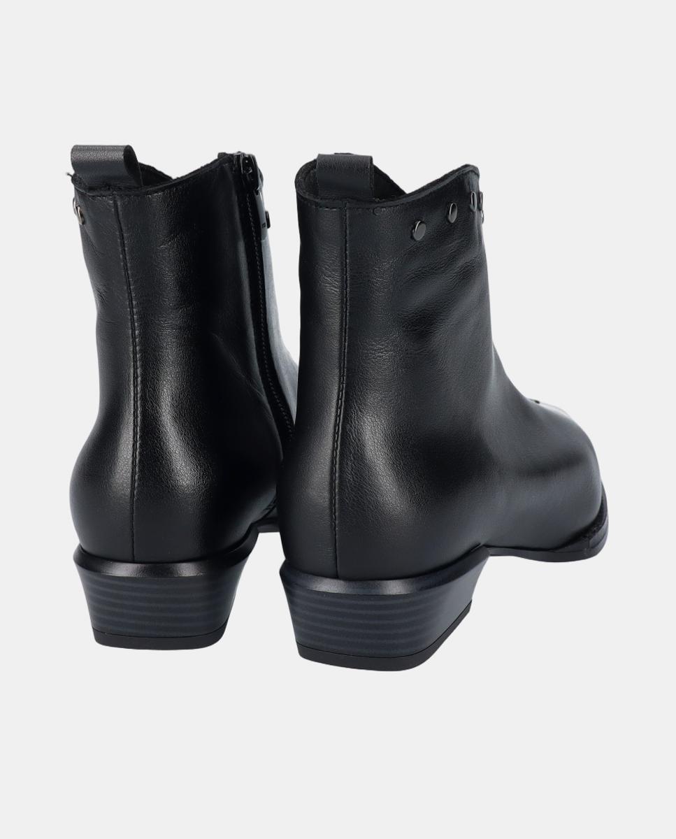 Botins Cowboy de Salto Baixo em Pele com Tachas Preto-3