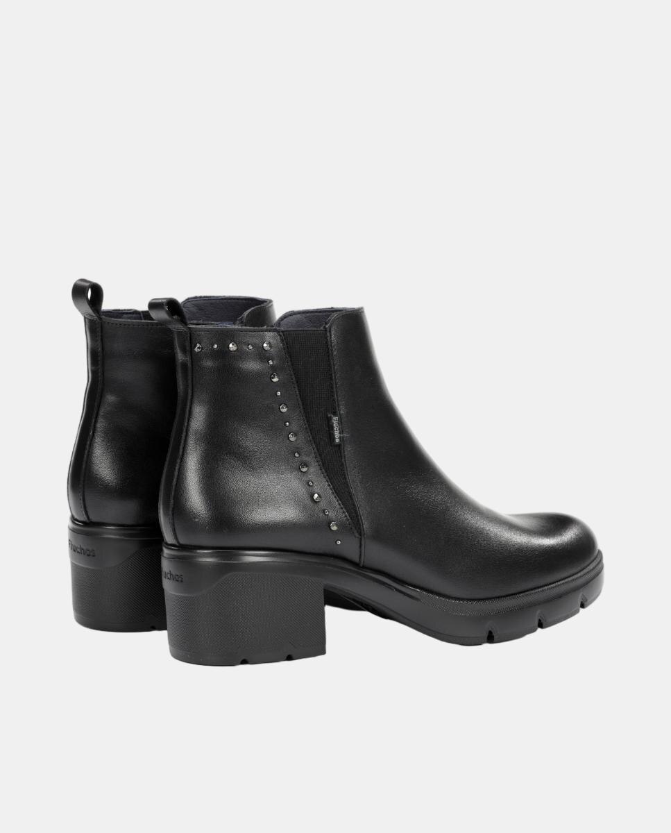 Botines de mujer tipo chelsea en piel con tacón bloque extra ligero - Fluchos - Negro Negro-3