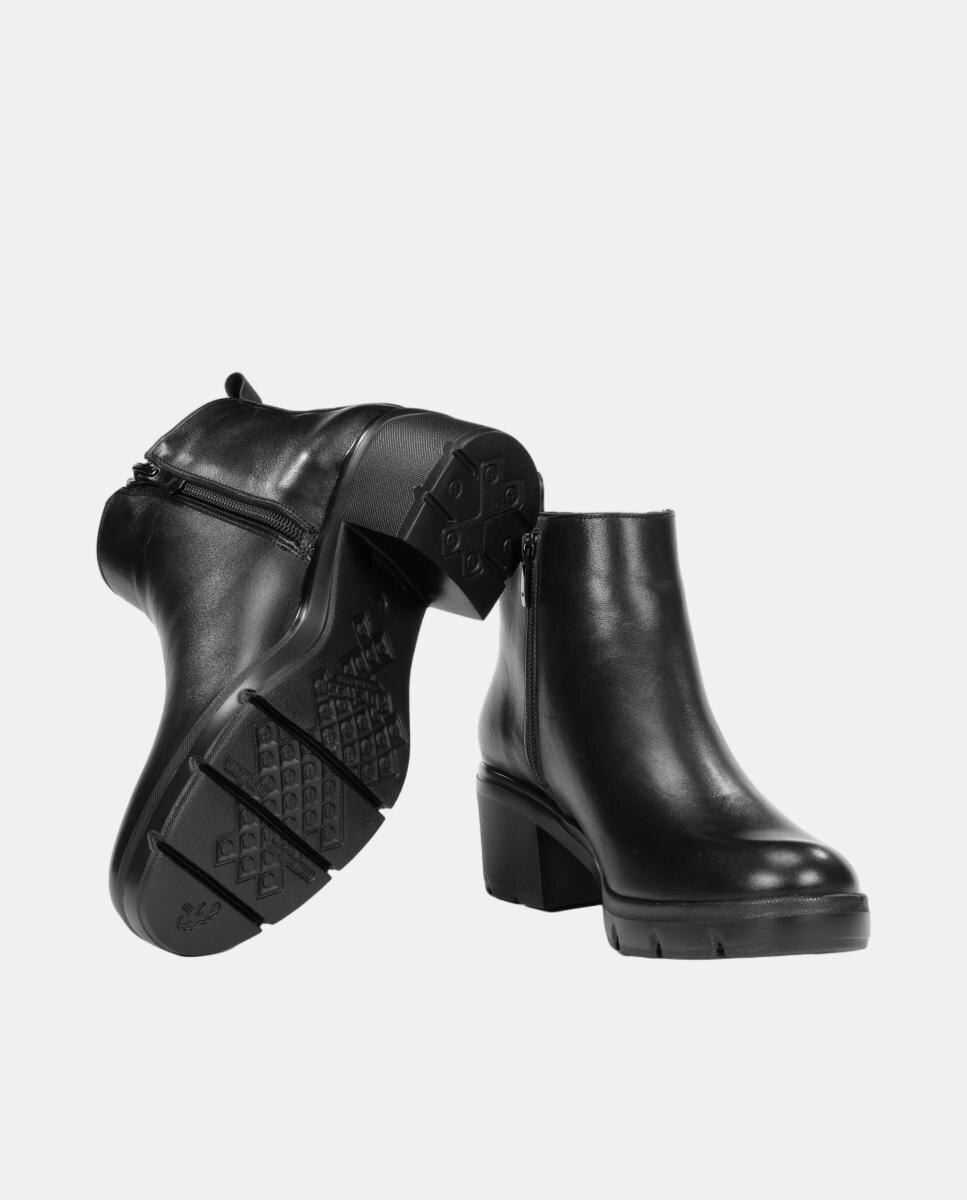 Botines de mujer tipo chelsea en piel con tacón bloque extra ligero - Fluchos - Negro Negro-4