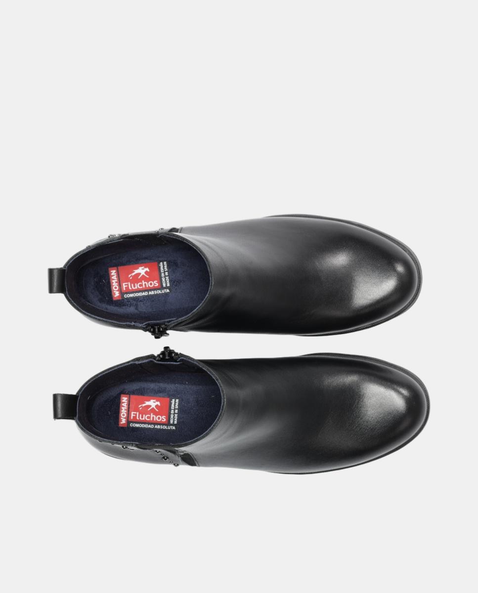 Botines de mujer tipo chelsea en piel con tacón bloque extra ligero - Fluchos - Negro Negro-5