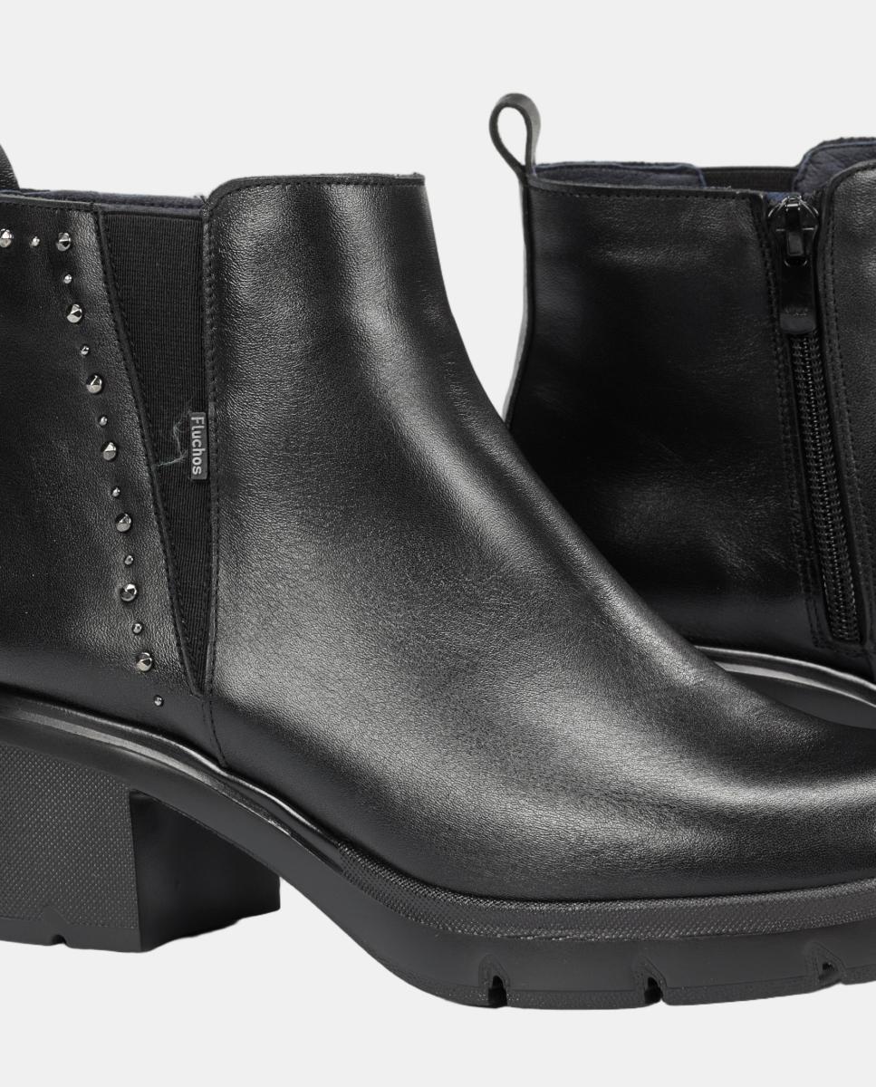 Botines de mujer tipo chelsea en piel con tacón bloque extra ligero - Fluchos - Negro Negro-7