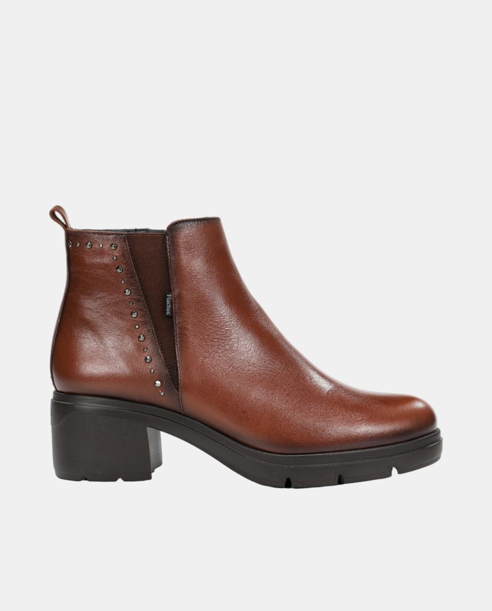 Imagen 0 de Botines de mujer tipo chelsea en piel con tacón bloque extra ligero Cuero