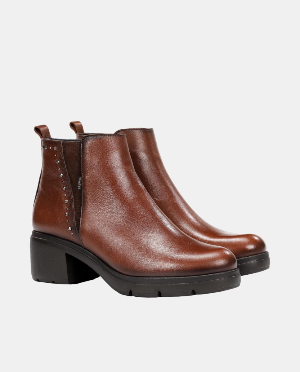 Botines de mujer tipo chelsea en piel con tacón bloque extra ligero - Fluchos - Cuero Cuero-2