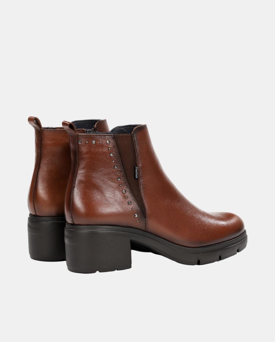 Botines de mujer tipo chelsea en piel con tacón bloque extra ligero - Fluchos - Cuero Cuero-3