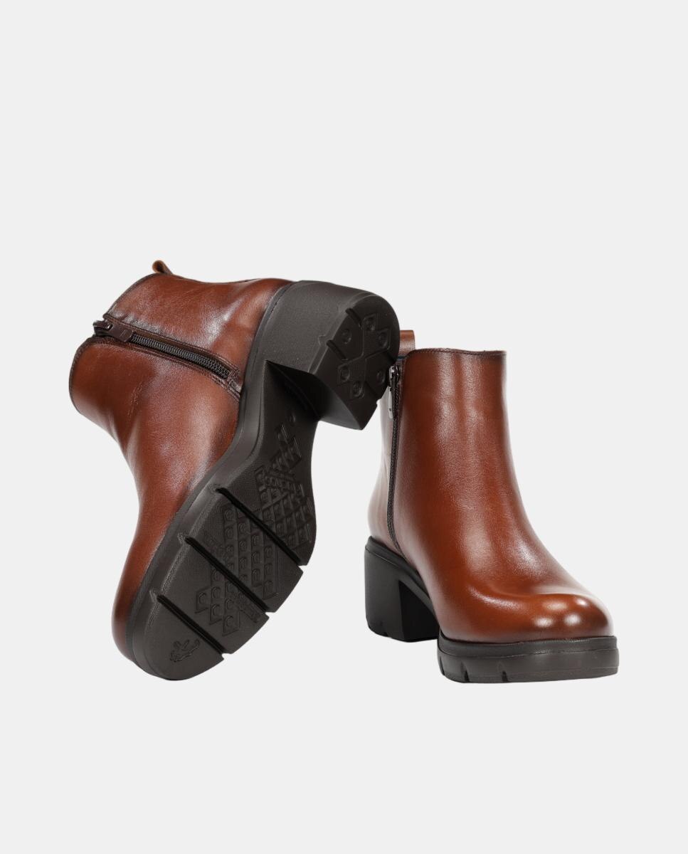 Botines de mujer tipo chelsea en piel con tacón bloque extra ligero - Fluchos - Cuero Cuero-4