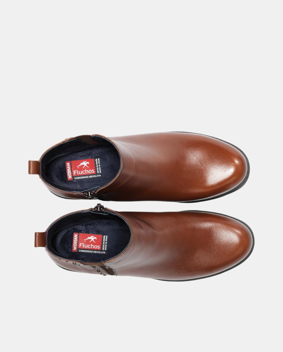 Botines de mujer tipo chelsea en piel con tacón bloque extra ligero - Fluchos - Cuero Cuero-5