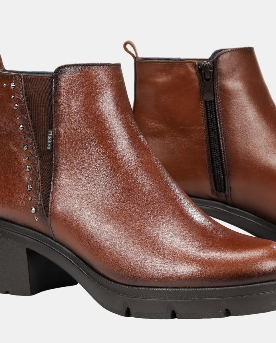 Botines de mujer tipo chelsea en piel con tacón bloque extra ligero - Fluchos - Cuero Cuero-7