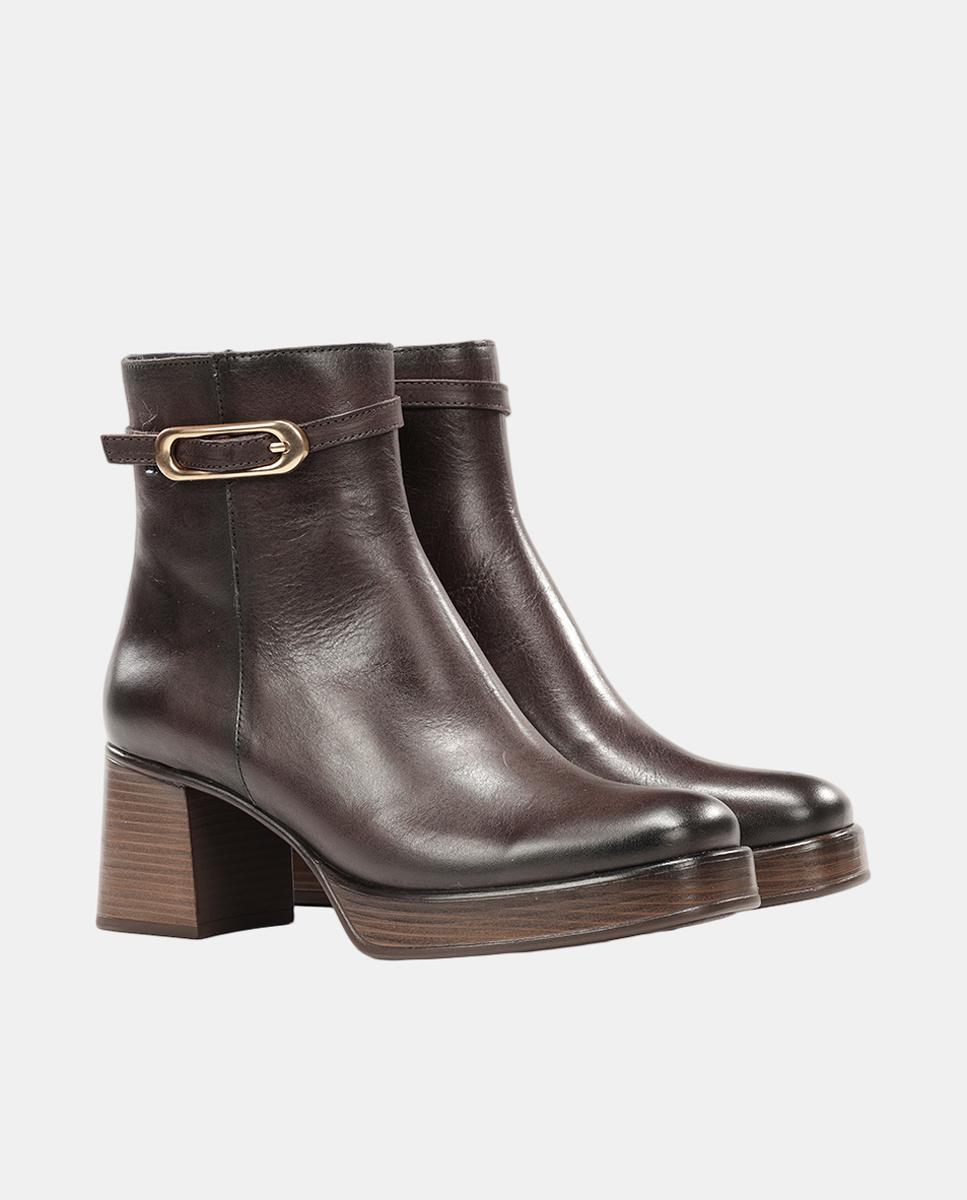 Botas altas de mujer en piel con tacón bloque extra ligero - Fluchos - Marrón chocolate Marrón chocolate-2