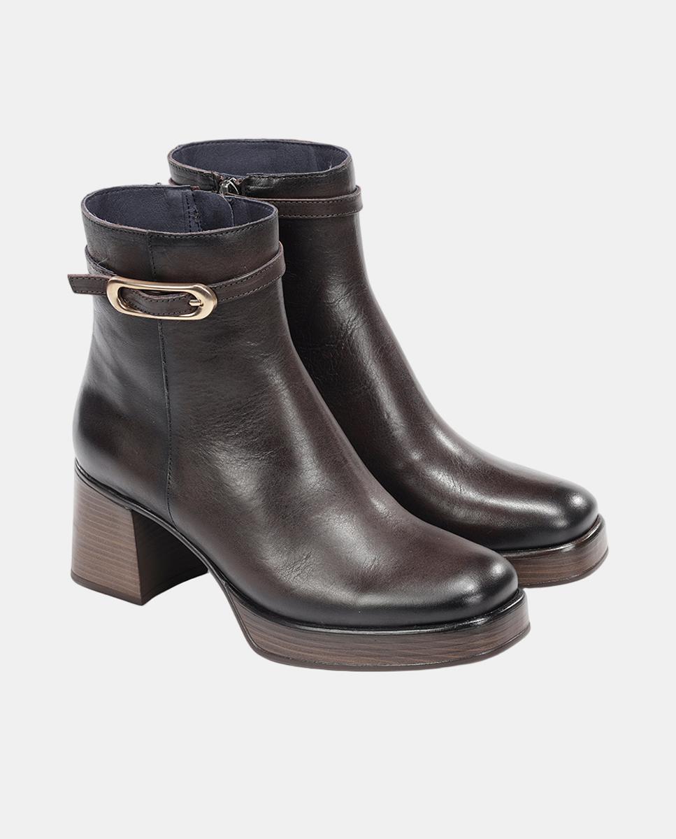 Botas altas de mujer en piel con tacón bloque extra ligero - Fluchos - Marrón chocolate Marrón chocolate-5