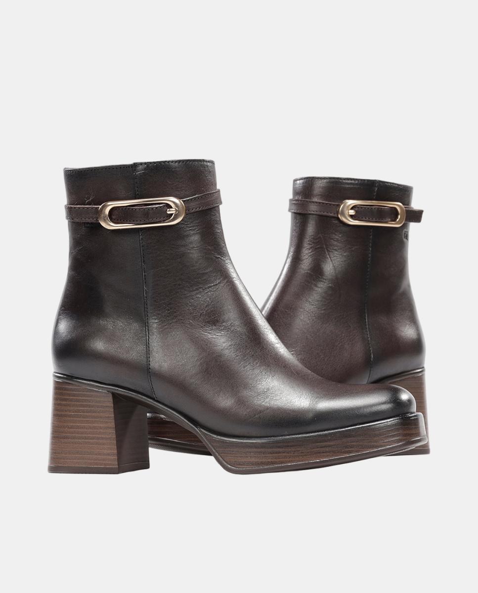 Botas altas de mujer en piel con tacón bloque extra ligero - Fluchos - Marrón chocolate Marrón chocolate-7