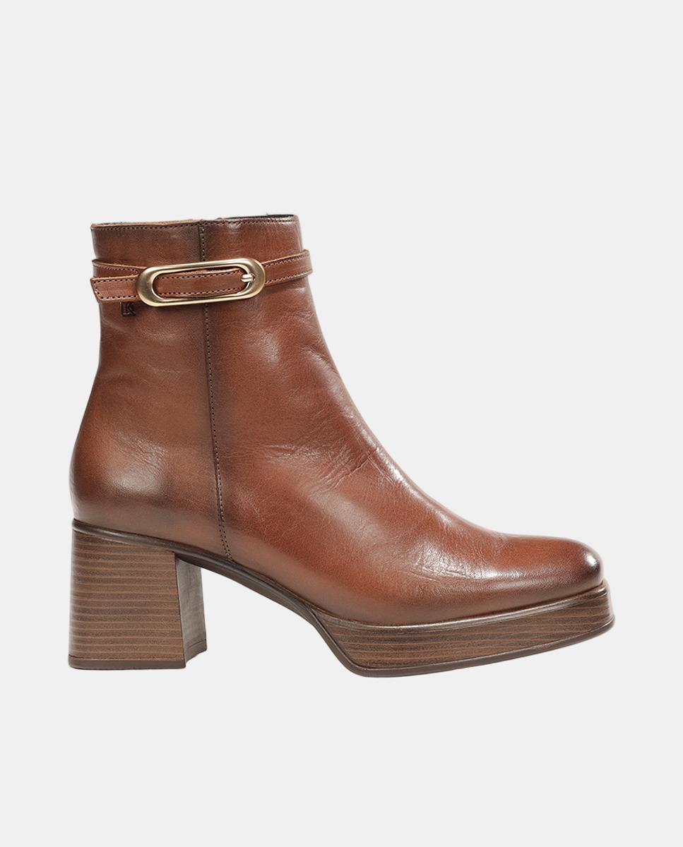 Imagen 0 de Botines de mujer en piel con tacón bloque extra ligero Cuero