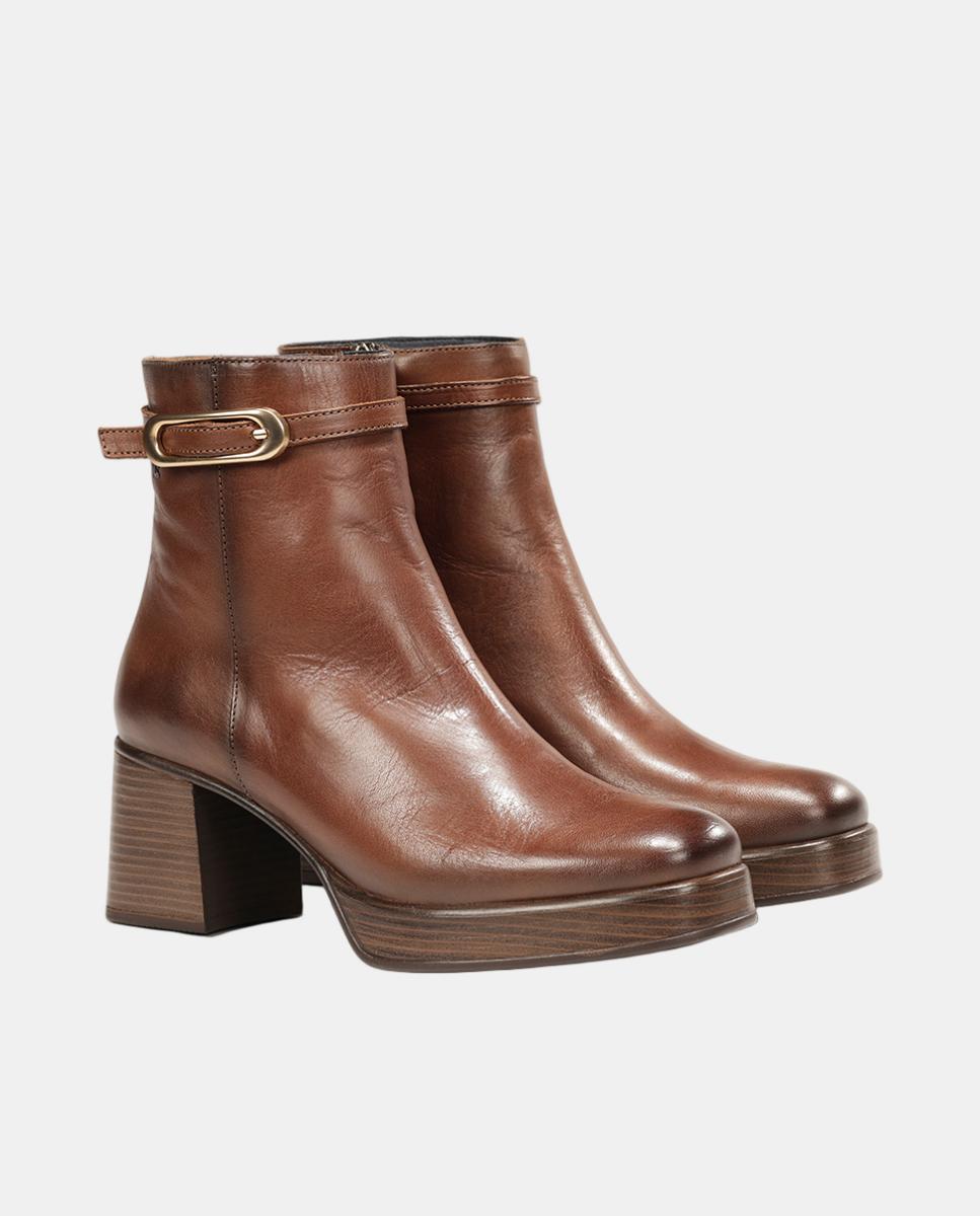 Botines de mujer en piel con tacón bloque extra ligero - Fluchos - Cuero Cuero-2