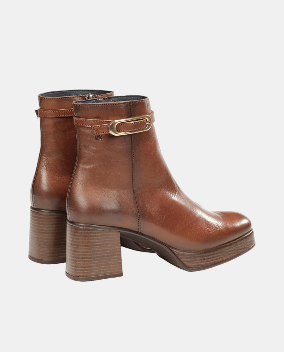 Botines de mujer en piel con tacón bloque extra ligero - Fluchos - Cuero Cuero-4