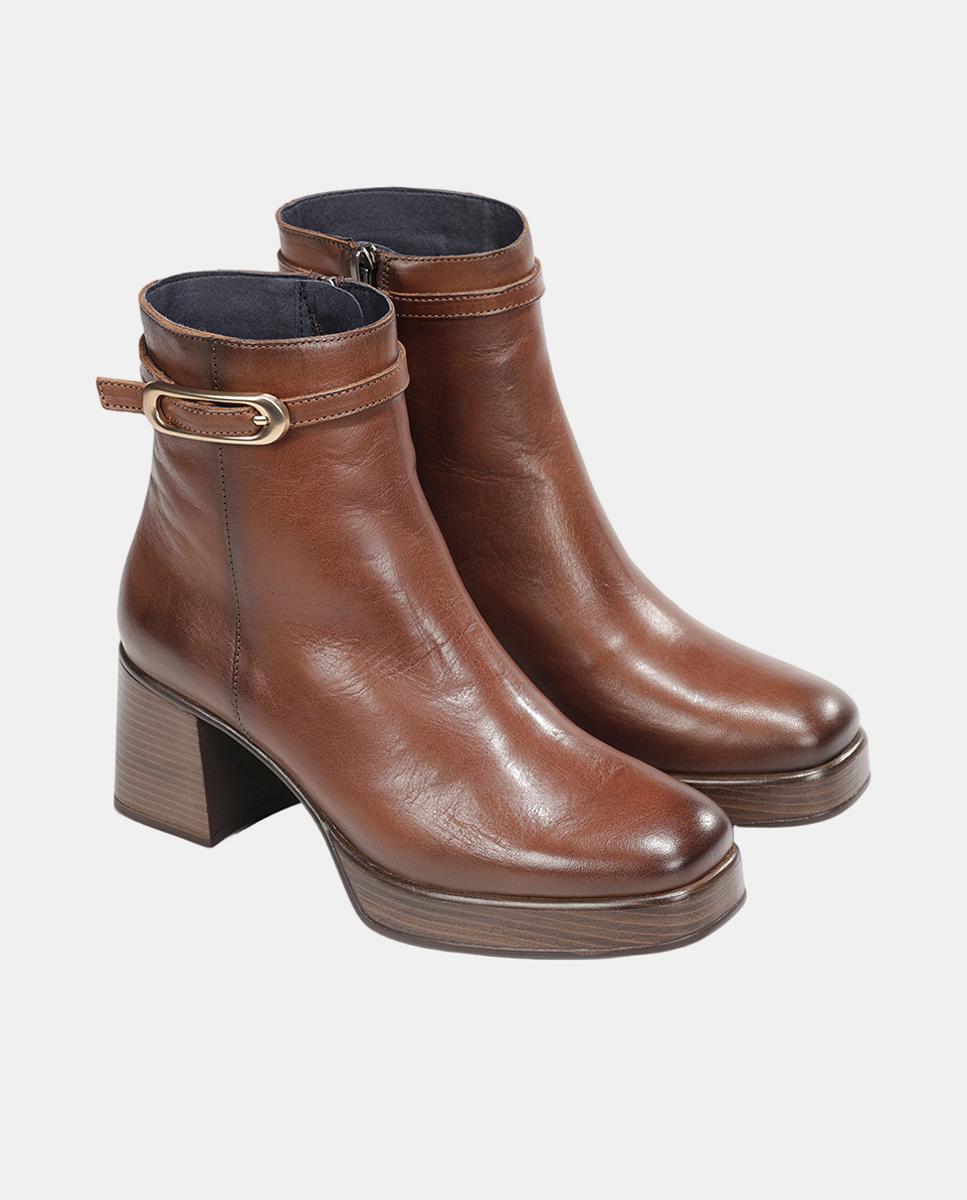 Botines de mujer en piel con tacón bloque extra ligero - Fluchos - Cuero Cuero-5