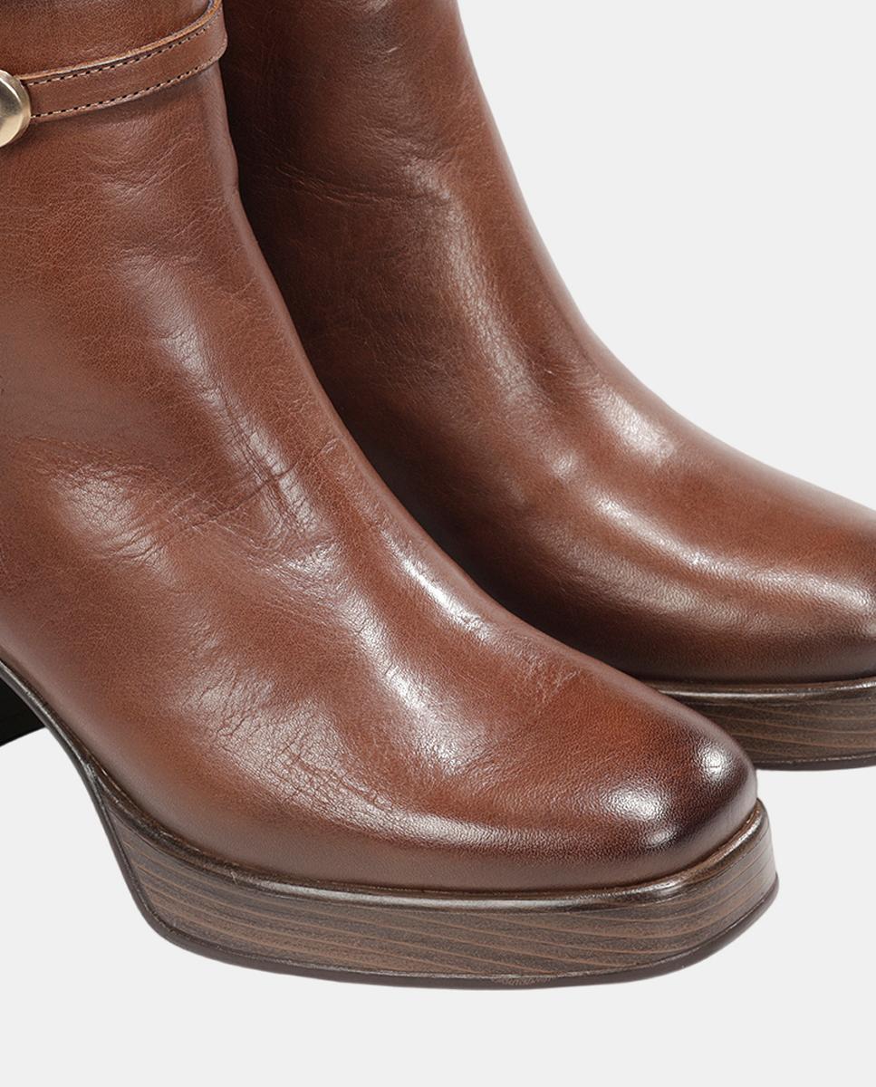Botines de mujer en piel con tacón bloque extra ligero - Fluchos - Cuero Cuero-6