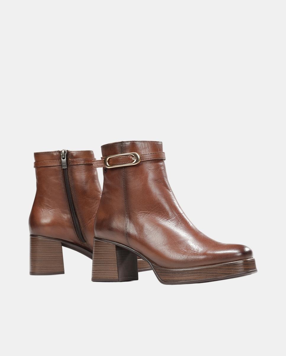 Botines de mujer en piel con tacón bloque extra ligero - Fluchos - Cuero Cuero-7