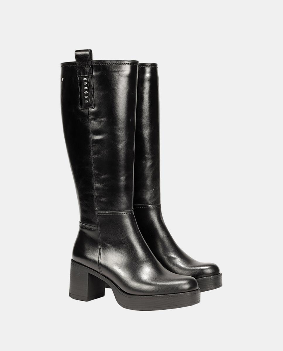 Botines de mujer en piel con tacón bloque extra ligero - Fluchos - Negro Negro-2