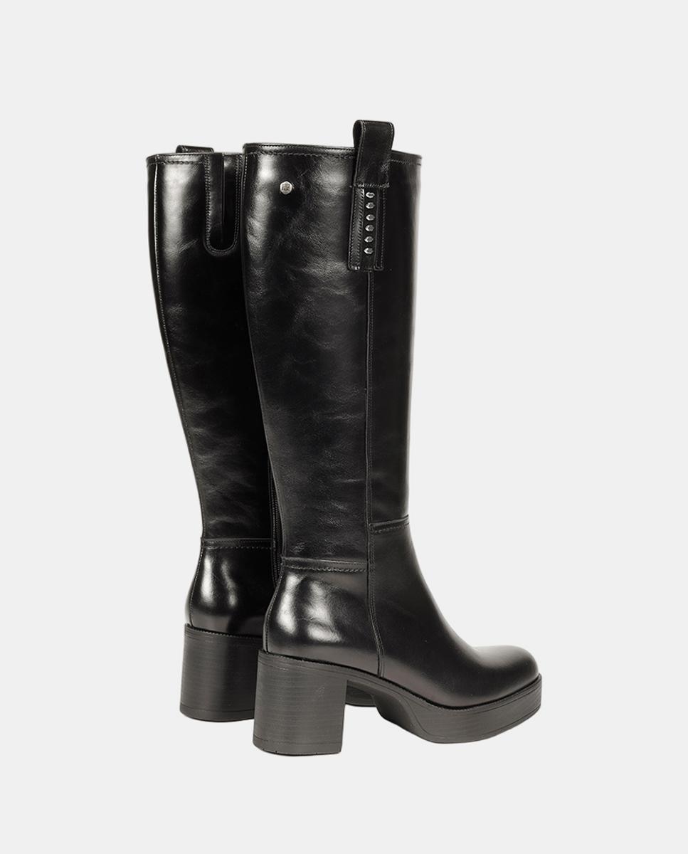 Botines de mujer en piel con tacón bloque extra ligero - Fluchos - Negro Negro-4