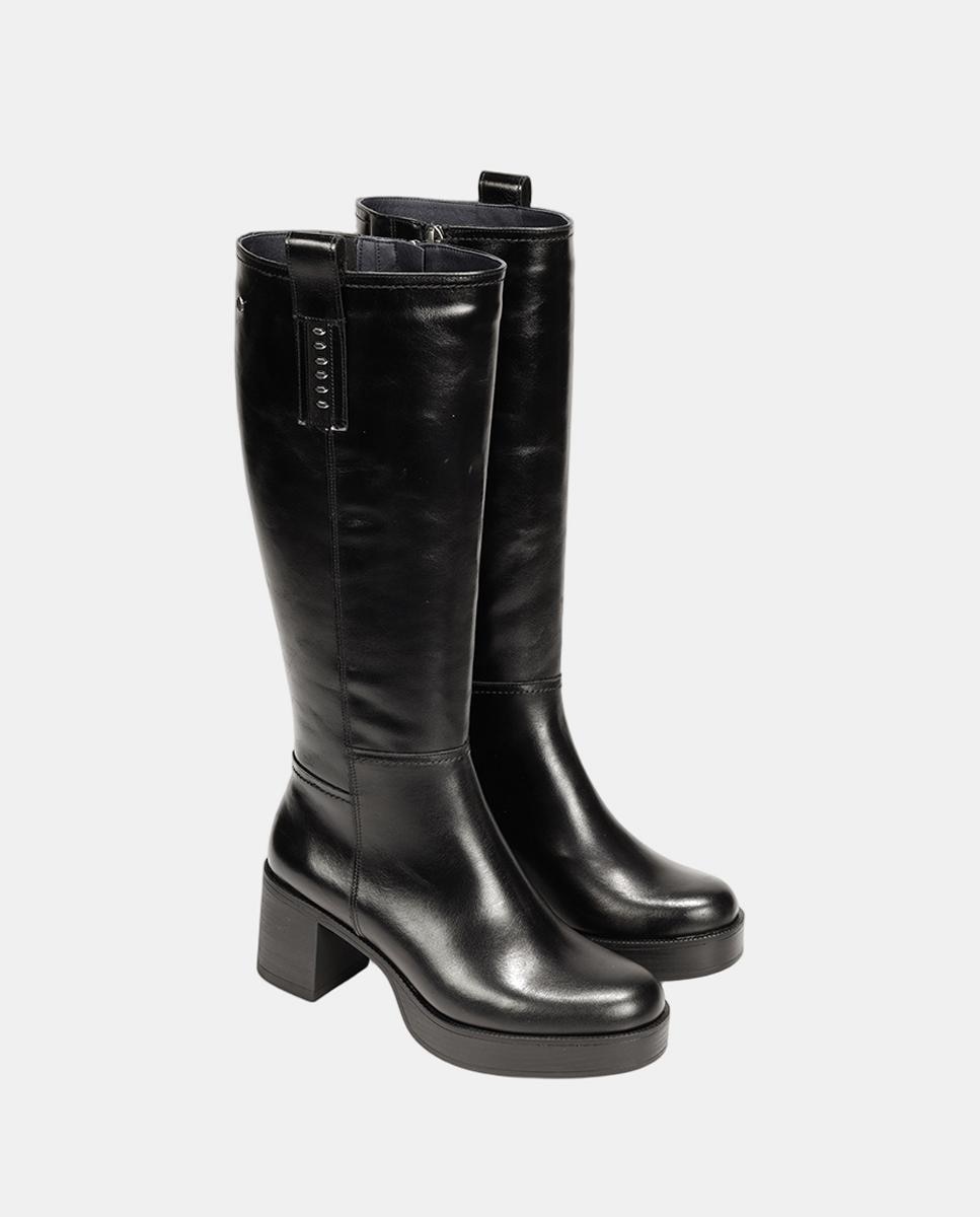 Botines de mujer en piel con tacón bloque extra ligero - Fluchos - Negro Negro-5