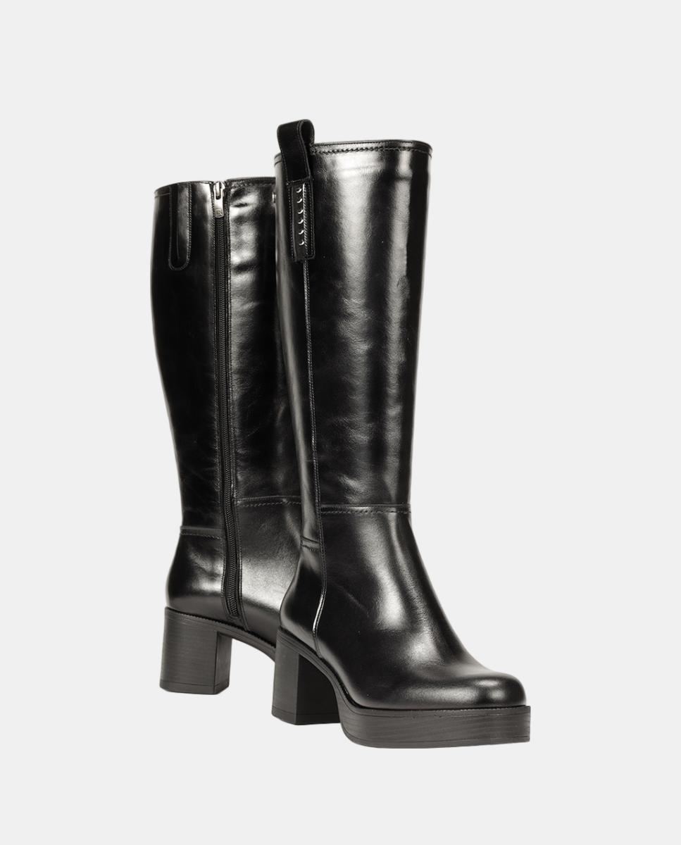 Botines de mujer en piel con tacón bloque extra ligero - Fluchos - Negro Negro-7