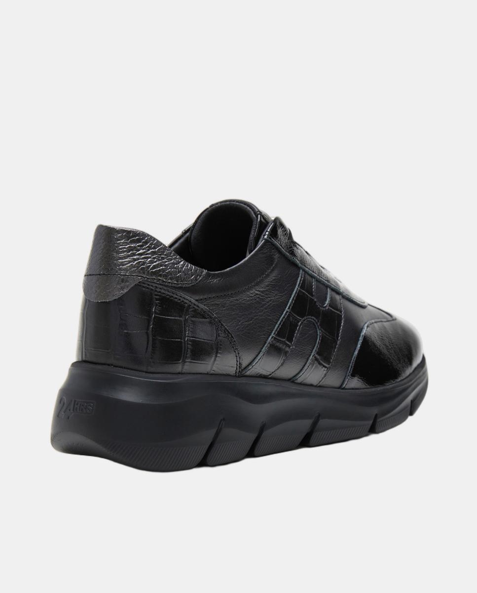 Sapatilhas em Napa e Verniz com Elásticos Preto-4