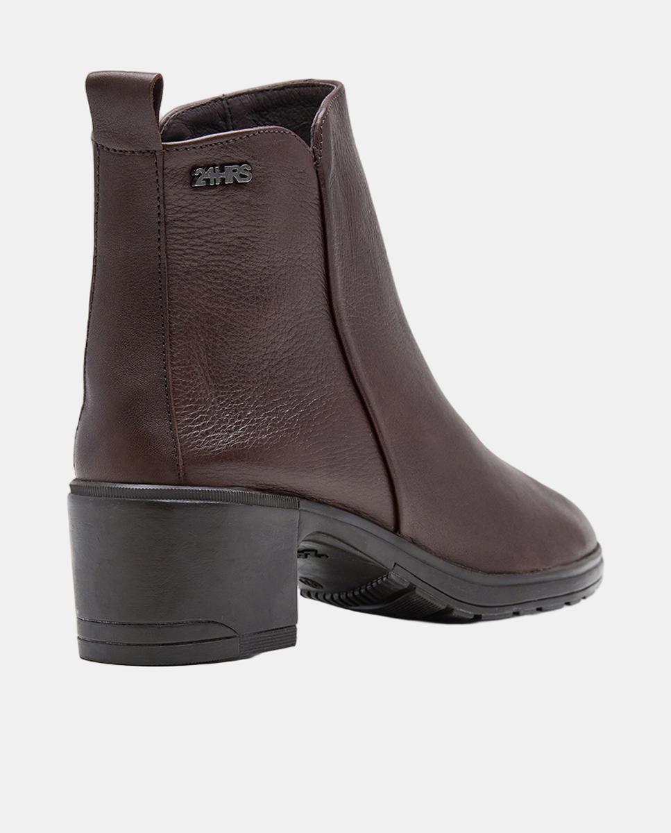 Botins em Napa com Salto de Bloco Castanho-3