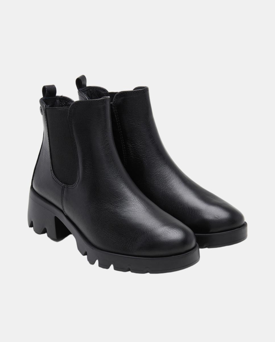 Botins Tipo Chelsea em Pele com Salto de Bloco Preto-2