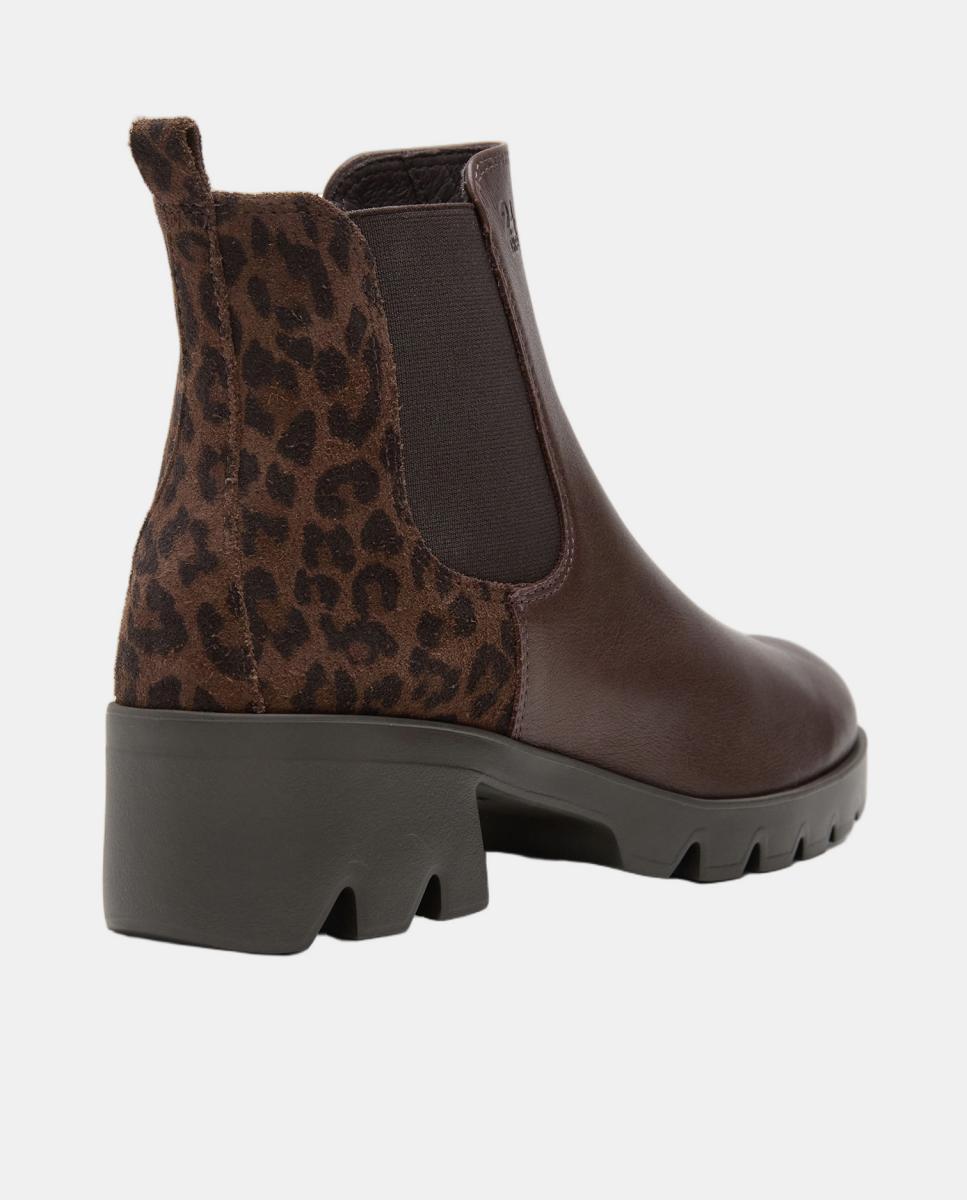 Botins Tipo Chelsea em Pele com Salto de Bloco Castanho-3