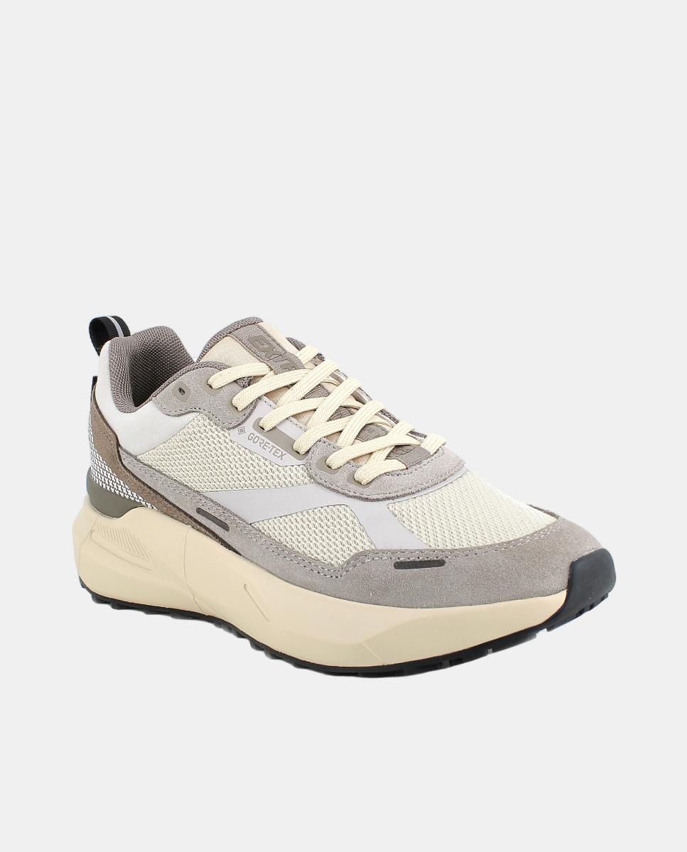 Sapatilhas em Pele e Tecido, Forro Goretex Invisible Fit e Atacadores Natural-2