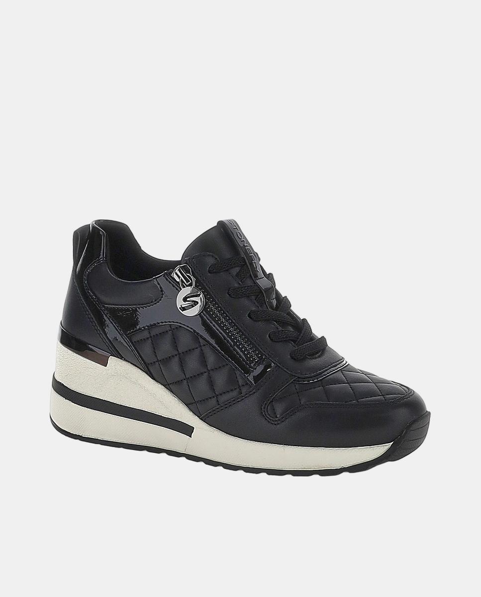 Sapatos de Cunha com Atacadores e Fecho de Correr Preto-2