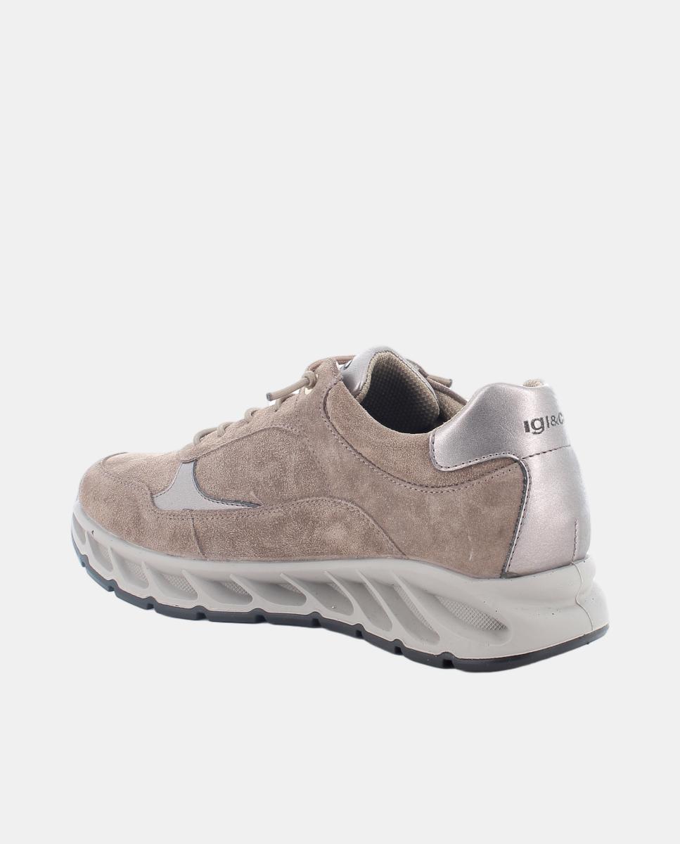 Zapatilla de mujer, en piel ante y material sintético, forro Goretex, cierre con cordones. - Igi&Co - Marrón topo Marrón topo-2